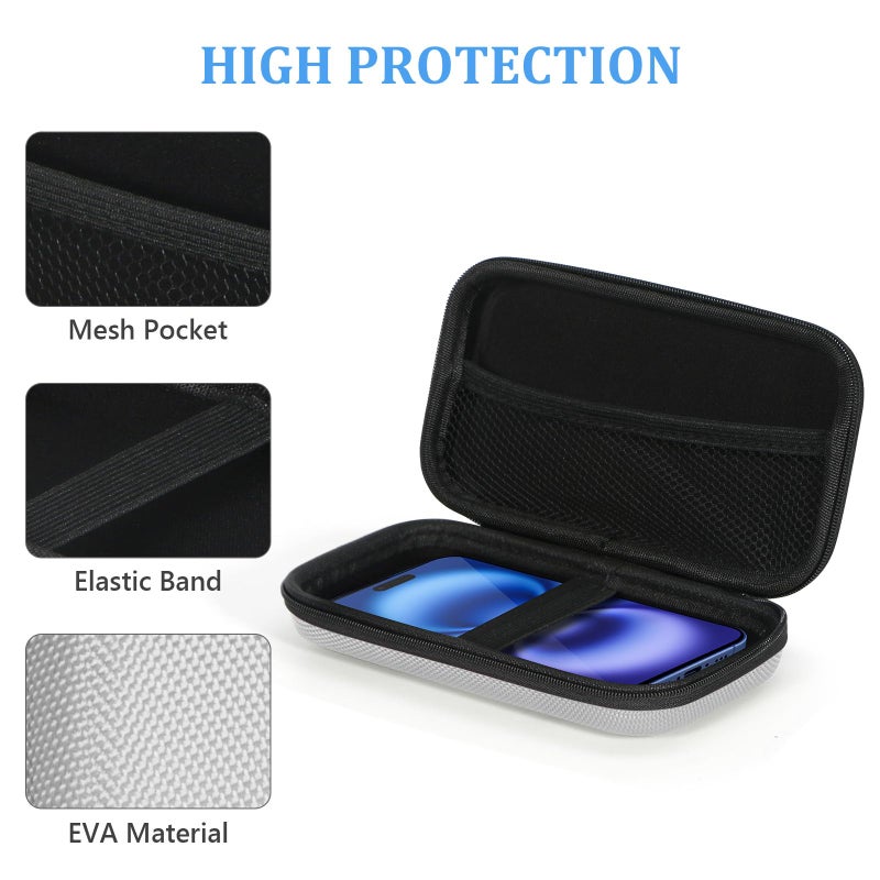 GLCON Portable Protection Hard EVA Travel Carrying Case with Mesh Pocket, Shockproof Exterior - Universal Small Electronic Tech Zipper Bag Pouch Organizer for Cell Phone, Charger, Cord, Cable - Silver - Image 4